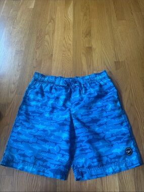 Blue Shark-Print Swim Shorts